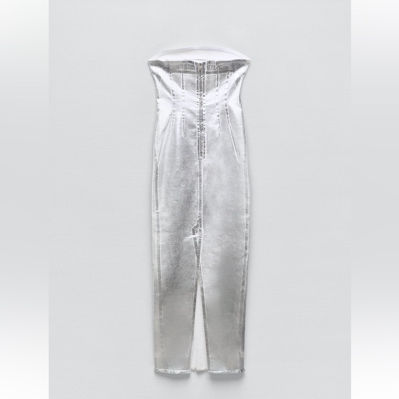 Zara ZW FITTED METALLIC DRESS. Silver. Size XS. New with Tags. - Picture 6 of 8
